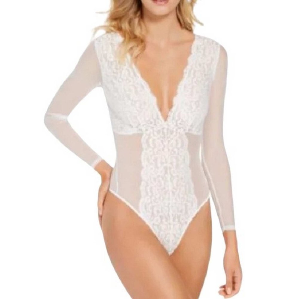 Inc International Concepts Not So Basic Long-Sleeve Lace Mesh Bodysuit M (245)